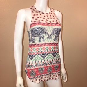 Ginger G Gauze Knit Tank Top Womens Small y2k Indie Elephant Racerback USA Made